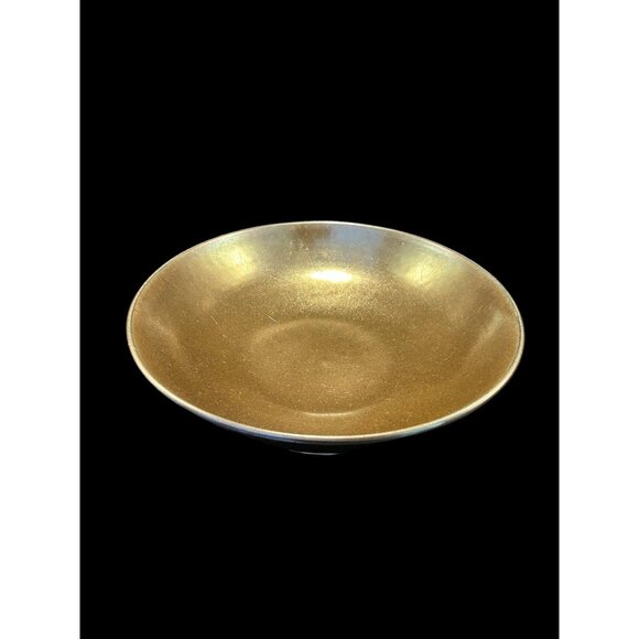 Vintage Studio Art Pottery Bowl Iridescent Burnt Brown Glaze 11" Shallow Signed - Picture 10 of 11